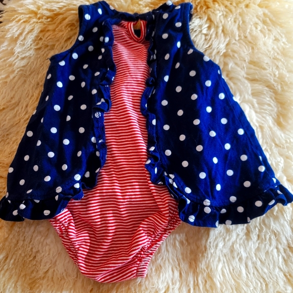 Carters  Child of Mines Girl's Dress Red Blue Polka Dot Stripe 18 months Used 6x - Picture 3 of 10